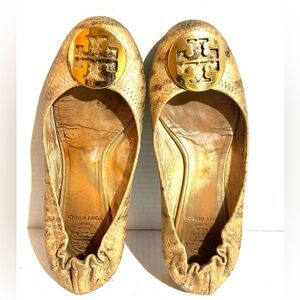 Tory Burch size 6 leather animal print ballet flats round flats round toes